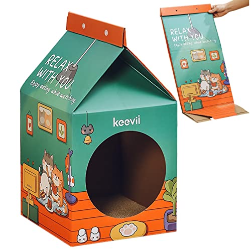 Abonda Katzenhaus aus Karton, Milch Katzenhöhle mit Kratzpad und Katzenminze, Katzenbett für Indoor-Katzen, Katzenkratzspielzeug, Katzengeschenke für Katzen von Abonda