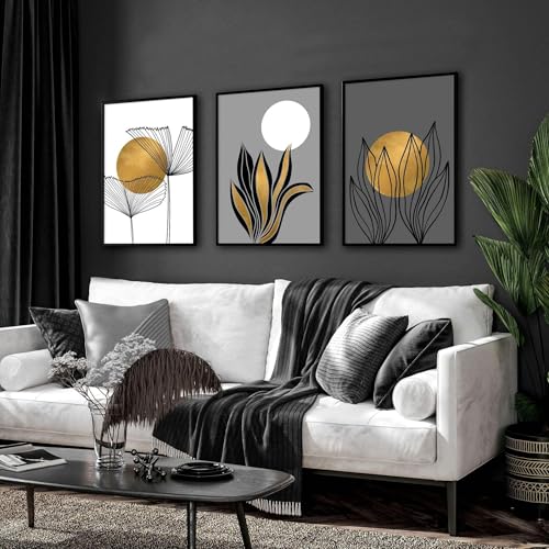 3 Stück Große Botanische Wandkunst Wandkunst Bilder Moderne Wandkunst Bild Bild Kunstdruck A2 Schwarz Rahmen 42x59cm von About Wall Art