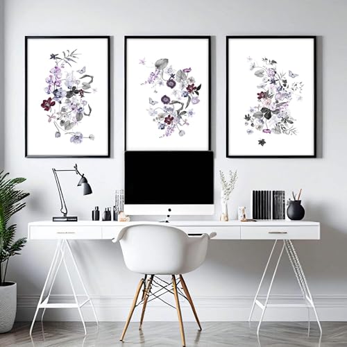3er Set Große Wandkunstdrucke Shabby Chic Wandbilder Riesige Blumen Wandbehang Botanische Wandkunst (A4 8 x 12 Zoll / 21 x 30 cm, Schwarzer Rahmen) von About Wall Art
