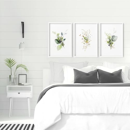 Aquarell Greenery Set mit 3 großen Wandkunst für Schlafzimmer, Wandbilder, riesige Wandbehänge, Dekoration über dem Bett, schwarzer Rahmen, A2, 42 x 59 cm Aquarell Greenery Set mit 3 großen Wandkunst für Schlafzimmer, Wandbilder, riesige Wandbehänge, Dekoration über dem Bett, schwarzer Rahmen, A2, 42 x 59 cm von About Wall Art