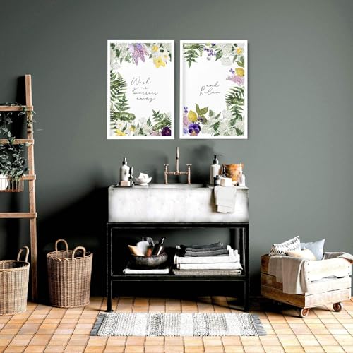 Badezimmer Botanische Wandkunst, Wandbilder, 2er Set Wandbehang, Greenery Spa WC Wandkunst WC Wanddekoration Eichenrahmen A2 42 x 59 cm von About Wall Art