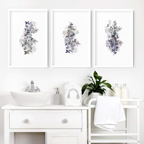 Badezimmer Wandkunst 3er Set Bauernhaus Wandbilder Blumen Wandbehänge Spa Dekor WC Wandkunst WC Dekor ungerahmt A3 11,69 x 16,54 in / 29,7 x 42 cm von About Wall Art