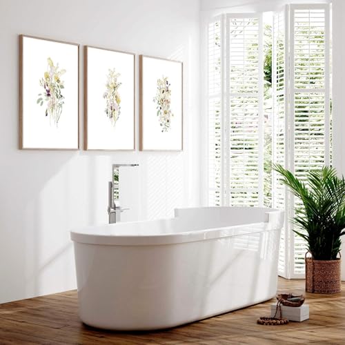 Badezimmer Wandkunst 3er Set Blumen Wandbilder Shabby Chic Wandbehänge Spa Dekor WC Wandkunst WC Dekor Eichenrahmen A3 11.69 x 16.54in / 29.7 x 42cm von About Wall Art