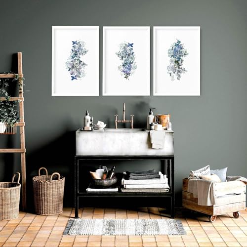Blau Shabby Chic Badezimmer Wandkunst 3er Set Blumen Wandbilder Wandbehang Spa WC Wandkunst WC Dekor Schwarzer Rahmen A3 11.69 x 16.54in / 29.7 x 42cm Blau Shabby Chic Badezimmer Wandkunst 3er Set Blumen Wandbilder Wandbehang Spa WC Wandkunst WC Dekor Schwarzer Rahmen A3 11.69 x 16.54in / 29.7 x 42cm von About Wall Art
