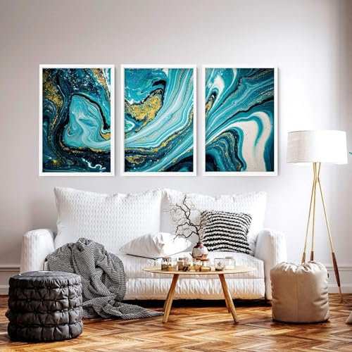 Blaugrün und Gold Marmor 3er Set Großer Wandkunstdruck Abstrakte Wandbilder Tinte Wandbehang Marmor Wandkunst Leinwand 12 x 16 Zoll von About Wall Art