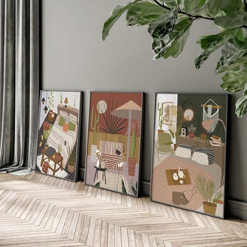 Boho 3er Set Große Wandkunstdrucke Erdton Wandbilder Riesige Moderne Wandbehänge Böhmische Wandkunst Leinwand 50x76cm von About Wall Art