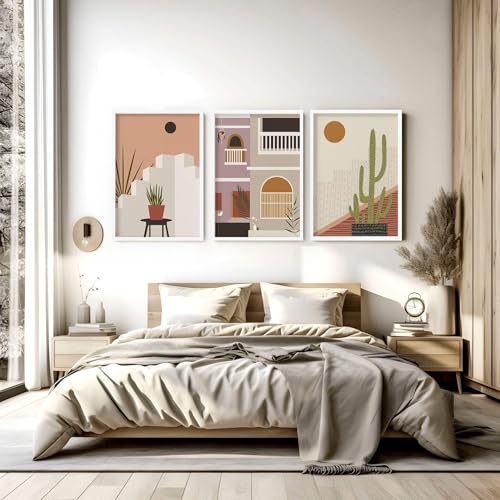 Boho-Wandkunstdrucke für Hauptschlafzimmer-Dekor, große Wandbilder für über dem Bett, Set mit 3 böhmischen Wandbehängen, Dekor, Eichenrahmen, A3, 29,7 x 42 cm Boho-Wandkunstdrucke für Hauptschlafzimmer-Dekor, große Wandbilder für über dem Bett, Set mit 3 böhmischen Wandbehängen, Dekor, Eichenrahmen, A3, 29,7 x 42 cm von About Wall Art
