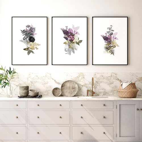 Botanical 3er Set Große Wandkunstdrucke Blumen Wandbilder Wandbehänge Bauernhaus Poster Schwarzer Rahmen 50 x 76 cm von About Wall Art