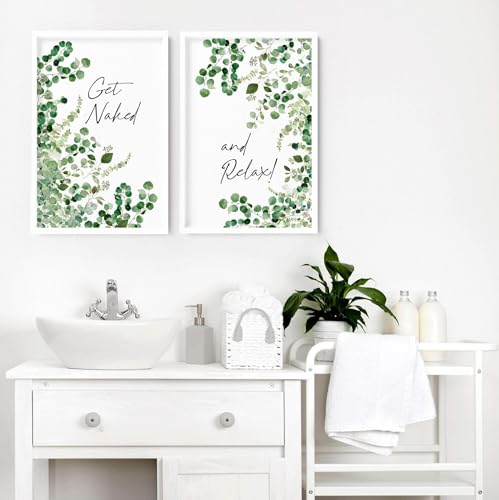 Botanical Badezimmer Wandkunst 2er Set Grün Wandbilder Eukalyptus Wandbehänge Spa Toilette Toilette Wand Dekor Ungerahmt 50x76cm von About Wall Art
