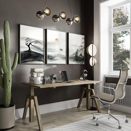 Büro Wandkunstdrucke 3er Set Wandbehänge Japanische Galerie Wand Asiatische Wandbilder Poster Wanddekoration Home Office Arbeitsplatz Schreibtisch Dekor ungerahmt A3 11.69 x 16.54in / 29.7 x 42cm von About Wall Art
