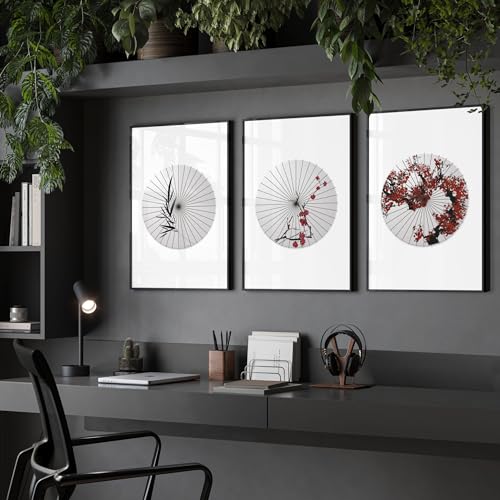 Büro Wandkunstdrucke 3er Set Wandbehang Galerie Wand Japan Wandbilder Poster Wanddekoration Home Office Arbeitsplatz Schreibtisch Dekor Eichenrahmen A3 11,69 x 16,54 in / 29,7 x 42 cm von About Wall Art
