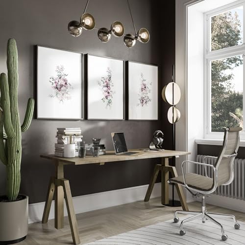 Büro Wandkunstdrucke 3er Set Wandbehang Pastell Kunst Shabby Chic Wandbilder Poster Wanddekoration Home Office Arbeitsplatz Schreibtisch Dekor Schwarzer Rahmen A3 11.69 x 16.54in / 29.7 x 42cm von About Wall Art