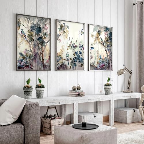 Chinoiserie 3er Set Große Wandbilder Wandbilder Riesige Wandbehänge Wohnzimmer Eichenrahmen A2 42x59cm von About Wall Art