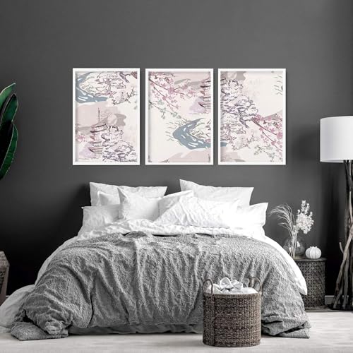 Chinoiserie 3er-Set große Wandkunstdrucke für Schlafzimmer Dekor über dem Bett Wandbilder riesige asiatische Wandbehänge Dekor Leinwand 40,6 x 56 cm von About Wall Art