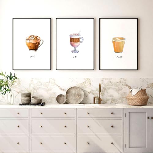 Coffee Decor 3er Set Große Wandkunstdrucke Wandbilder Riesige Wandbehänge Coffee Bar Poster Schilder Schwarzer Rahmen 50 x 76 cm von About Wall Art