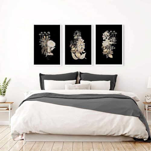 Elegante Wandkunst für Schlafzimmer-Dekor, große, stilvolle florale Wandbilder, 3er-Set, elegante Wandbehänge für die Dekoration über dem Bett, schwarzer Rahmen, A3, 29,7 x 42 cm Elegante Wandkunst für Schlafzimmer-Dekor, große, stilvolle florale Wandbilder, 3er-Set, elegante Wandbehänge für die Dekoration über dem Bett, schwarzer Rahmen, A3, 29,7 x 42 cm von About Wall Art