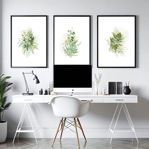 Greenery 3er Set Wandkunstdrucke Wandbilder Große Blumen Wandbehang Bauernhaus Botanische Wandkunst Home Office Dekor Eichenrahmen A3 11,69 x 16,54 Zoll / 29,7 x 42 cm von About Wall Art