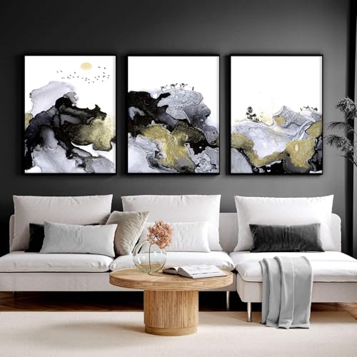 Großer Kunstdruck Landschaft Gold Marmor Wandbehänge Wohnzimmer Weiß Rahmen A2 42x59cm von About Wall Art