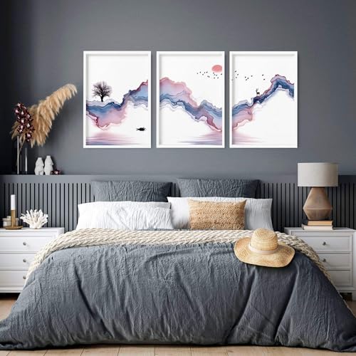 Japandi Minimal Set mit 3 großen Wandkunst für Schlafzimmer, asiatische Wandbilder, riesige Wandbehänge, Dekoration über dem Bett, weißer Rahmen, A3, 29,7 x 42 cm Japandi Minimal Set mit 3 großen Wandkunst für Schlafzimmer, asiatische Wandbilder, riesige Wandbehänge, Dekoration über dem Bett, weißer Rahmen, A3, 29,7 x 42 cm von About Wall Art