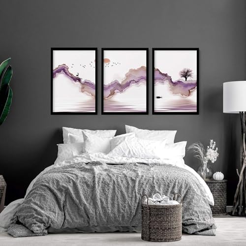 Japanische Landschaft, Set mit 3 großen Wandkunstdrucken für Schlafzimmer-Dekor, Bilder über dem Bett, riesige Wandbehänge, Dekor, schwarzer Rahmen, A4, 21 x 30 cm Japanische Landschaft, Set mit 3 großen Wandkunstdrucken für Schlafzimmer-Dekor, Bilder über dem Bett, riesige Wandbehänge, Dekor, schwarzer Rahmen, A4, 21 x 30 cm von About Wall Art
