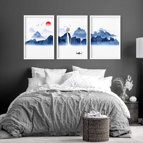 Japanisches Set mit 3 großen Wandkunstdrucken für Schlafzimmer-Dekor, Wandbilder, asiatische riesige Wandbehänge, Dekoration über dem Bett, ungerahmt, 50 x 76 cm Japanisches Set mit 3 großen Wandkunstdrucken für Schlafzimmer-Dekor, Wandbilder, asiatische riesige Wandbehänge, Dekoration über dem Bett, ungerahmt, 50 x 76 cm von About Wall Art