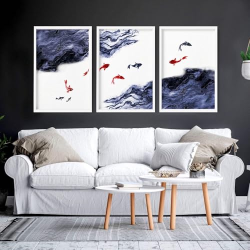 Koi Fishes 3er Set Großer Wandkunstdruck Wandbilder Wandbehänge Japandi Asiatische Japanische Wandkunst ungerahmt A3 11.69x16.54in / 29.7x42cm von About Wall Art