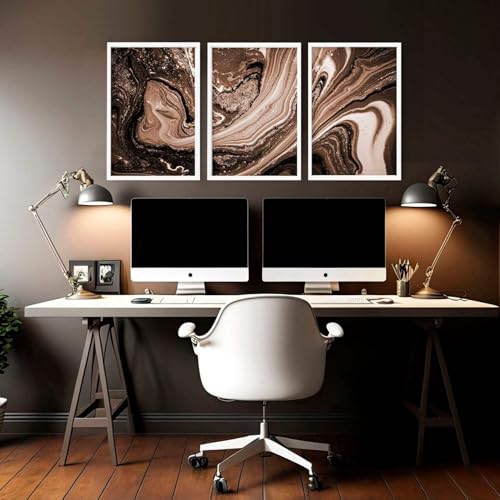 Kupfer Marmor 3er Set Großer Wandkunstdruck Wandbilder für Home Office Riesiger Wandbehang Moderne Abstrakte Wandkunst Weißer Rahmen 50x76cm von About Wall Art