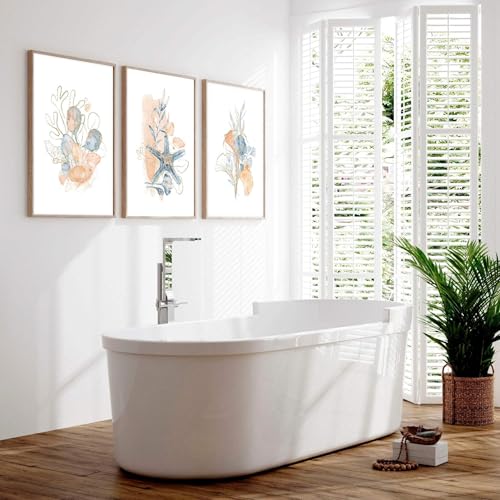 Muscheln Badezimmer Wandkunst 3er Set Küste Wandbilder Wandbehang Strand Spa Dekor Toilette Toilette WC Dekor ungerahmt A3 11.69 x 16.54in / 29.7 x 42cm von About Wall Art
