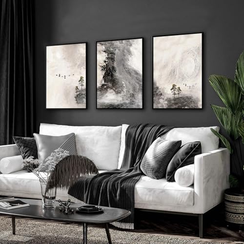 Neutrales 3er Set große Wandkunst Landschaft Wandbilder Riesige Wandbehänge für Wohnzimmer Dekor ungerahmt A4 21x30cm von About Wall Art