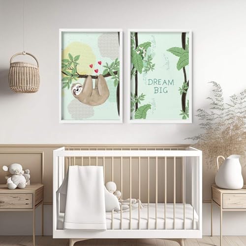 Niedlicher Dschungel-Wandkunstdruck, Unisex-Baby-Kinderzimmer-Wandbilder, benutzerdefiniertes 2er-Set Jungen und Mädchen, Kinderspielzimmer, Wandbehang, weißer Rahmen, A2, 42 x 59 cm Niedlicher Dschungel-Wandkunstdruck, Unisex-Baby-Kinderzimmer-Wandbilder, benutzerdefiniertes 2er-Set Jungen und Mädchen, Kinderspielzimmer, Wandbehang, weißer Rahmen, A2, 42 x 59 cm von About Wall Art