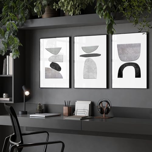 Office Wall Art Prints 3er Set Wandbehang Abstrakt Galerie Wand Bilder Poster Wanddekoration Home Office Arbeitsplatz Schreibtisch Dekor Eichenrahmen A3 11,69 x 16,54 Zoll / 29,7 x 42 cm von About Wall Art