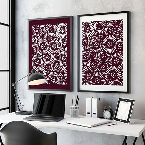 Office Wall Art Prints Set of 2 Wall Hangings Deep Plum Minimalistische Wandbilder Poster Wanddekoration Home Office Arbeitsplatz Schreibtisch Dekor Leinwand 12 x 16 Zoll von About Wall Art