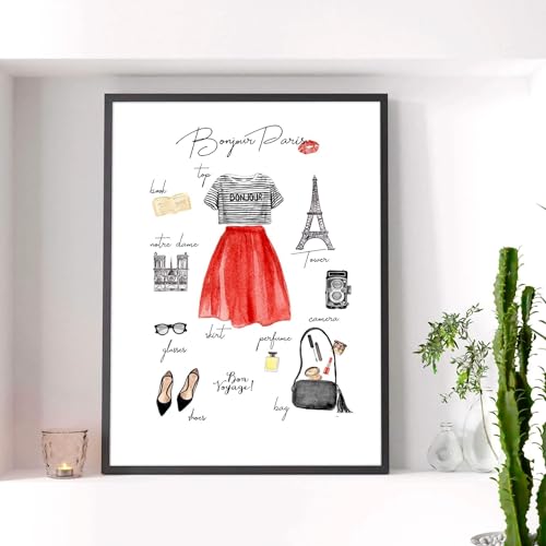 Paris Fashion Große Wandkunstdrucke Ankleidezimmer Wandbild Riesiger Wandbehang Frankreich Reise Poster Paris Wandkunst Dekor Eichenrahmen A2 42 x 59 cm von About Wall Art
