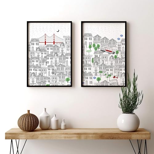 San Francisco 2er-Set große Wandkunstdrucke Kalifornien Wandbilder für Wohnzimmer Riesige Wandbehänge Reiseposter ungerahmt A2 42x59cm von About Wall Art