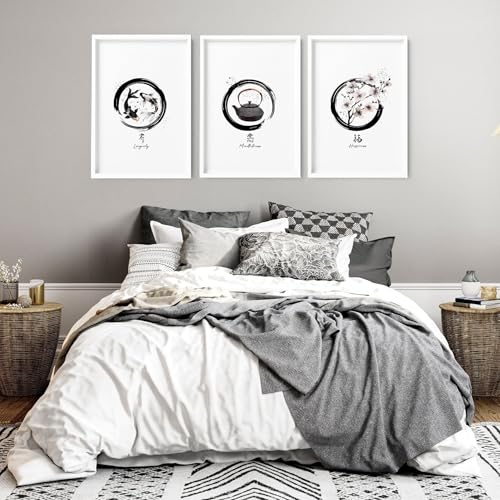 Schlafzimmer Wandkunstdrucke, 3er Set Wandbilder Asiatisch Japanisch Wandbehänge Poster über dem Bett Home Decoration Wall Decor White Frame A2 16x23in / 42x59cm Schlafzimmer Wandkunstdrucke, 3er Set Wandbilder Asiatisch Japanisch Wandbehänge Poster über dem Bett Home Decoration Wall Decor White Frame A2 16x23in / 42x59cm von About Wall Art