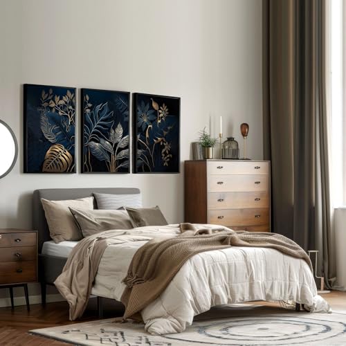 Schlafzimmer Wandkunstdrucke 3er Set Wandbilder Blaugrün Wandkunst Eclectic Maximalist Wandbehänge Poster über dem Bett Heimdekoration Wanddekoration Eichenrahmen A3 11,69 x 16,54 in / 29,7 x 42 cm von About Wall Art