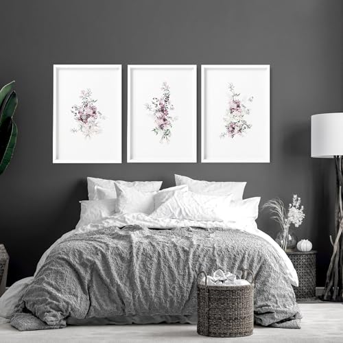 Schlafzimmer Wandkunstdrucke 3er Set Wandbilder Blumen Shabby Chic Wandbehänge Poster über dem Bett Heimdekoration Wanddekoration Schwarzer Rahmen A2 42x59cm von About Wall Art