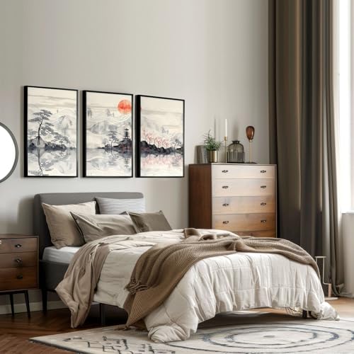Schlafzimmer Wandkunstdrucke 3er Set Wandbilder Erdton Japanisch Wandbehänge Poster über dem Bett Heimdekoration Wanddekoration ungerahmt A2 42x59cm von About Wall Art