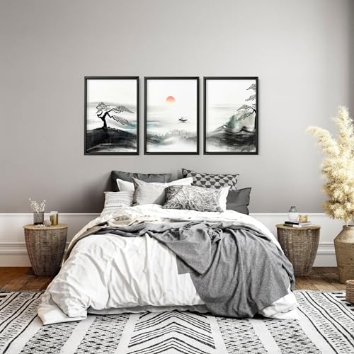 Schlafzimmer Wandkunstdrucke 3er Set Wandbilder Galerie Wand Japanisch Wandbehänge Poster Über Bett Home Wanddekoration Schwarzer Rahmen A3 11.69x16.54in / 29.7x42cm Schlafzimmer Wandkunstdrucke 3er Set Wandbilder Galerie Wand Japanisch Wandbehänge Poster Über Bett Home Wanddekoration Schwarzer Rahmen A3 11.69x16.54in / 29.7x42cm von About Wall Art