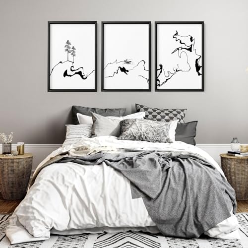 Schlafzimmer Wandkunstdrucke 3er Set Wandbilder Galerie Wand Japanische Wandbehänge Dekor Poster über Bett Heimdekoration ungerahmt A3 11,69 x 16,54 in / 29,7 x 42 cm von About Wall Art