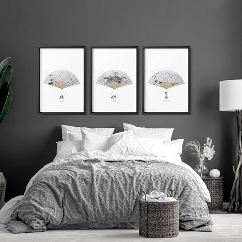 Schlafzimmer Wandkunstdrucke 3er Set Wandbilder Galeriewand Japanisch Wandbehänge Poster über Bett Heimdekoration Wanddekoration ungerahmt A2 42x59cm von About Wall Art