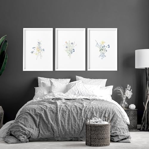 Schlafzimmer Wandkunstdrucke 3er Set Wandbilder Pastell Kunst Französisches Land Wandbehänge Poster über dem Bett Heimdekoration Wanddekoration Schwarzer Rahmen A3 11,69 x 16,54 in / 29,7 x 42 cm von About Wall Art