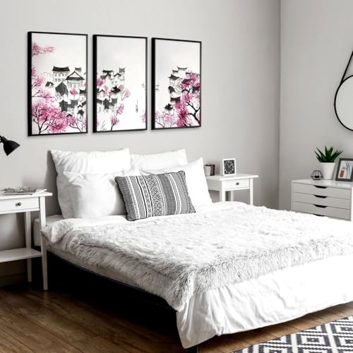 Schlafzimmer Wandkunstdrucke 3er Set Wandbilder Rosa Wandkunst Japanisch Wandbehänge Poster Über Bett Home Decoration Wall Decor White Frame A3 11.69x16.54in / 29.7x42cm Schlafzimmer Wandkunstdrucke 3er Set Wandbilder Rosa Wandkunst Japanisch Wandbehänge Poster Über Bett Home Decoration Wall Decor White Frame A3 11.69x16.54in / 29.7x42cm von About Wall Art