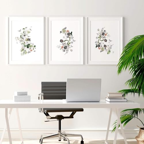 Shabby Chic 3er Set Große Wandkunstdrucke Wandbilder Riesige Blumen Wandbehang Botanische Wandkunst Weißer Rahmen A2 42x59cm von About Wall Art