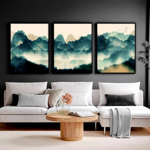 Skandinavisches 3er Set Große Wandkunstdrucke Wandbilder Riesige Wandbehänge Wohnzimmer Schwarzer Rahmen A2 42x59cm von About Wall Art