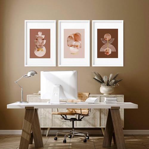 TERRACOTA 3er Set Groß Mid Century Modern Wall Art Print Wandbilder für Home Office Riesiger Abstrakter Wandbehang Weißer Rahmen A3 11.69x16.54in / 29.7x42cm von About Wall Art