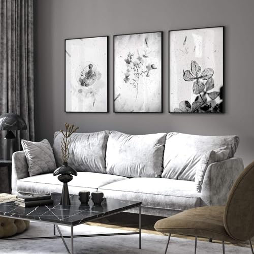 Trockene Blumen 3er Set Großer eklektischer Wandkunstdruck Druck Moderne Botanische Wandbilder Riesige Wandbehänge Eichenrahmen A4 21x30cm von About Wall Art
