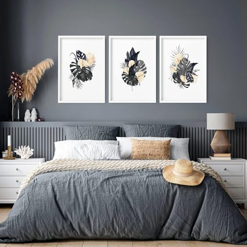 Tropisches Set mit 3 großen Wandkunst für über dem Bett, botanische Wandbilder, Hauptschlafzimmer, Wandbehang, Dekoration, ungerahmt, 50 x 76 cm Tropisches Set mit 3 großen Wandkunst für über dem Bett, botanische Wandbilder, Hauptschlafzimmer, Wandbehang, Dekoration, ungerahmt, 50 x 76 cm von About Wall Art