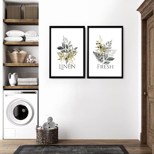 Wäschewand-Kunstdrucke, 2er-Set Wandbehänge, französisches Landhaus, Blumenwandbilder, Hausdekor, Eichenrahmen, 50 x 76 cm von About Wall Art