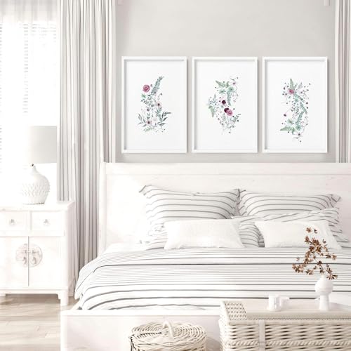 Wandkunst für Schlafzimmer, botanische Wandbilder, 3er-Set, florale große Wandbehänge für Zimmer, Wanddekoration, Leinwand, 40,65 x 56 cm Wandkunst für Schlafzimmer, botanische Wandbilder, 3er-Set, florale große Wandbehänge für Zimmer, Wanddekoration, Leinwand, 40,65 x 56 cm von About Wall Art